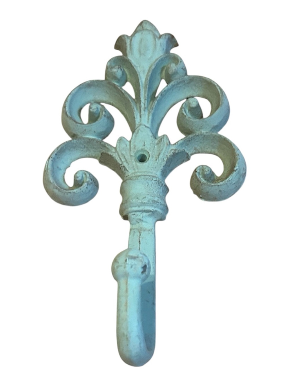 Fleur De Lis Cast Iron Wall Hook Victorian Key Holder Coat Purse Hanger Green 9”